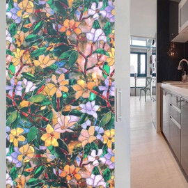 Window Privacy Film, Decorative Glass Removable Sticker, 3D Sun UV Blocking Window Vinyl, Stained Glass Window Decals, Static Cling Window Stickers Non-Adhesive, No-Glue, 17.5 x 78.7inches