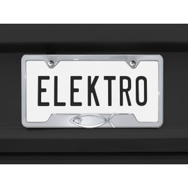 Elektroplate – Christian Fish Ichthys with Cross on Chrome All-Metal Open Corners Premium 3D License Plate Frame Tag Holder for Cars/SUVs/Trucks Weather-Proof Automotive Accessory