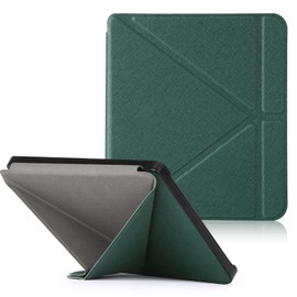 DUEDUE for Kobo Libra 2 Sleep Cover Case, Auto Wake/Sleep Technology, Slim Hard Back Shell Protective Cover Built-in 2-Way Stand, Vegan Leather Case, Green