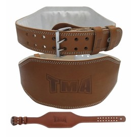 TMA Weight Lifting Belt 6" Original Cow Hide Leather Back Support Strap Gym Power Training (M)