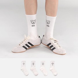 kikiya socks Women Cute Crew | 4 Pairs Cute Cat Dog Bear Rabbit Character Line Art Tube Design Novelty Funny Graphic Print Daily Boot Preppy Cotton Socks | Womens Ladies Girls Gift | Aminal D