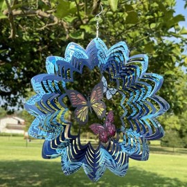 Butterfly Wind Spinners Outdoor, 3D Metal Stainless Steel Hanging Wind Spinner for Yard Garden Decorations Art, Kinetic Wind Sculpture Chimes Catchers, Presents for Women Mom Wife (Butterfly-2)
