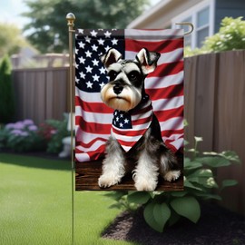 Starlit Patio Patriotic July 4th Garden Flag Schnauzer Dog American Flag 12x18 Inch Double Sided Seasonal Summer Yard Flag Outdoor Decoration for Porch Lawn Patio Independence Day Memorial Veterans