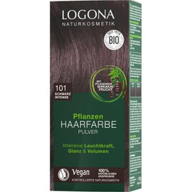 LOGONA Naturkosmetik Plant Hair Colour Powder 101 Black Intense, with Avocado Oil, Vegan & Natural, Black Natural Hair Colour with Henna, Black Colouration, 100 g