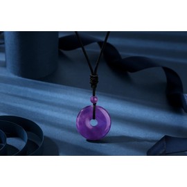 Sahoottie Amethyst Gemstone Necklace 30 x 30 mm Doughnut Amethyst Pendant
