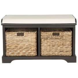 SAFAVIEH Home Collection Freddy Brown/ Wicker Basket 2-Drawer Storage Bench with Cushion (Fully Assembled)