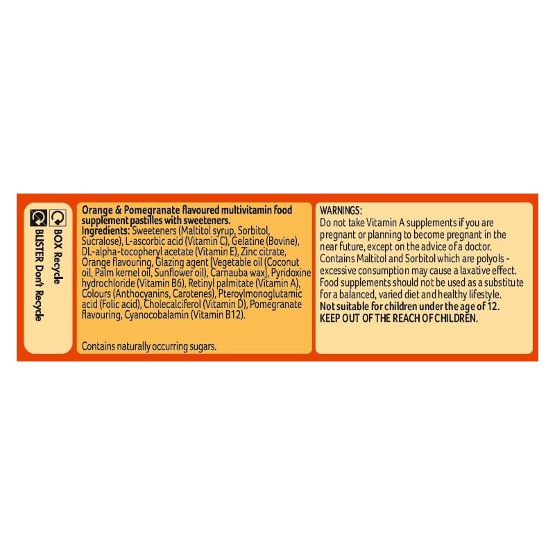 Bassetts Adult Immune Support Multivitamins Orange & Pomegranate 30 Gummies