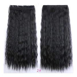 LaLuLoLi 2# Natural Black 24 Inches Long Corn Wave Curly Wavy One Piece Synthetic Clip in Hair Extensions 110g Full Head Clip Ins Hairpiece for Women Lady Girl Party Daily Use (5clips)