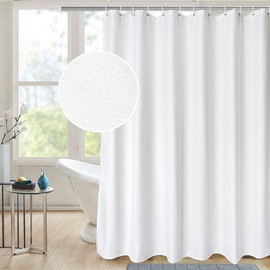 AooHome Extra Long 72x86 Inch Shower Curtain, Fabric Waffle Weave Decor Bath Curtain with Hooks, Weighted Hem, Heavy Weight, Water Repellent, White, 72 Width by 86 Height Inch