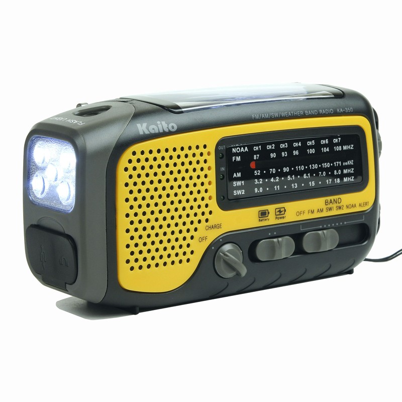 Kaito KA350YLW Voyager Trek Solar/Crank AM/FM/SW NOAA Weather Radio with