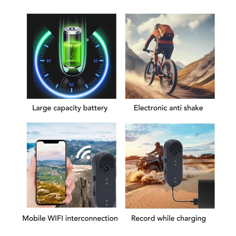 Tonysa WiFi 1080P HD-Weitwinkel-Actionkamera, Loop-, Kleine Tragbare Dashcam für Radfahren,