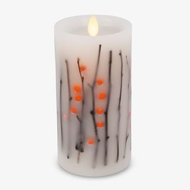 Luminara Embedded Flameless LED Candle Orange Berries & Twigs Pillar 3.2" x 6.5" - Moving Flame Pillar, Battery Operated Timer, Real Wax, Unscented