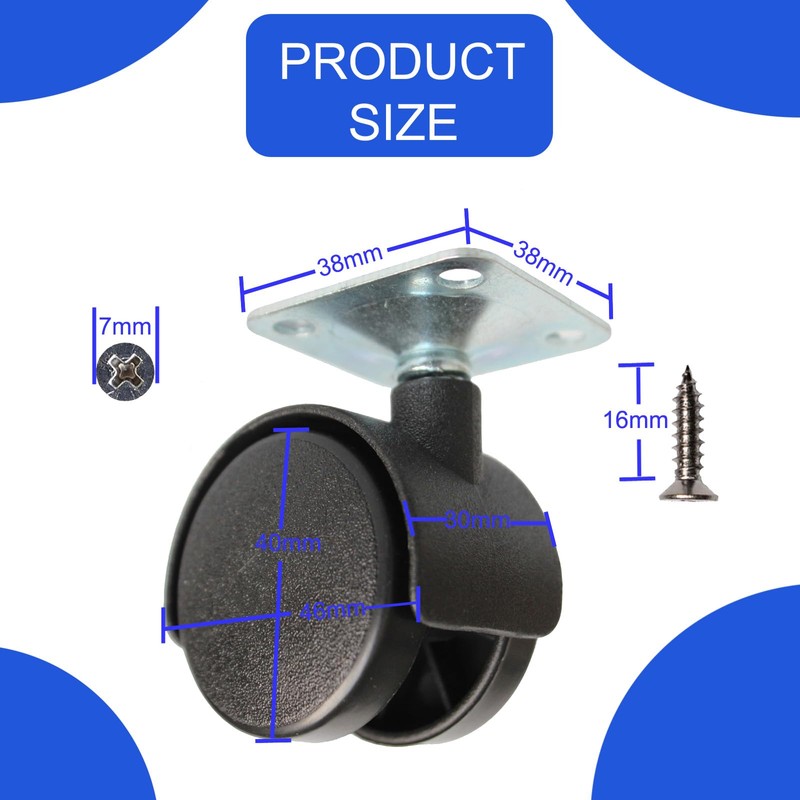 Dalyndar Furniture Casters 1.5 Inch Swivel Wheels Replacement Universal Rollers