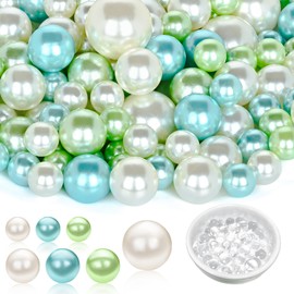 U-LIAN Green Floating Beads for Centerpieces, Vase Fillers, 160PCS No Hole Faux Pearls & 3000PCS Water Beads, 10/14/20mm