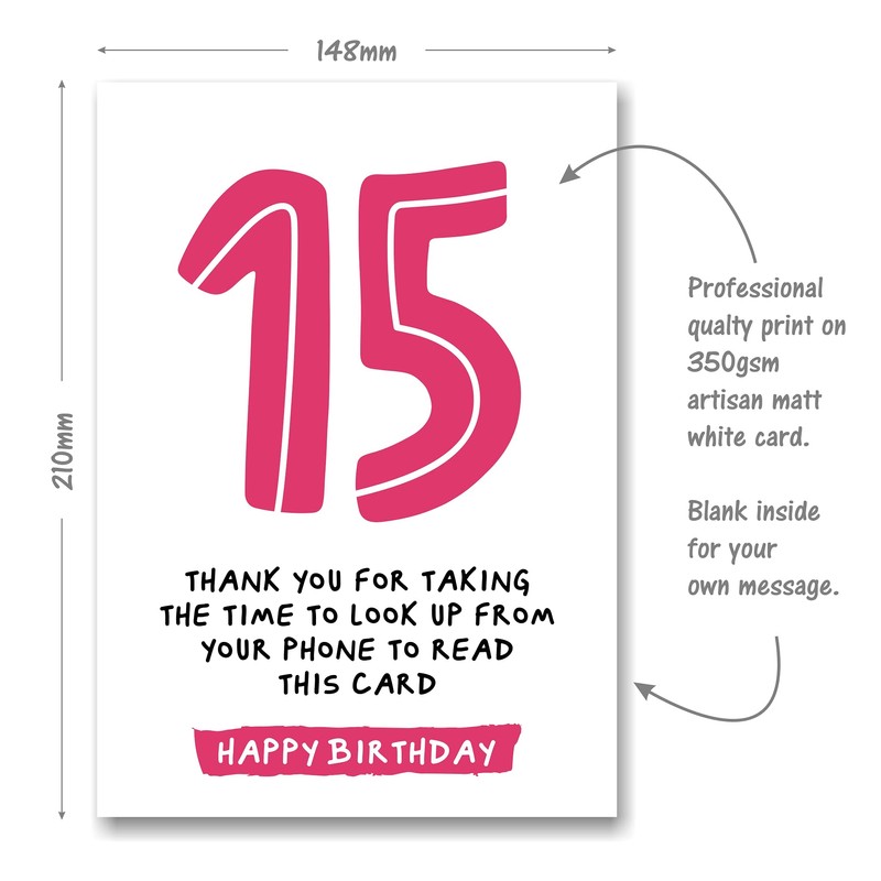 15th Birthday Card - Funny Joke for 15 Year Old