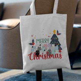 Goboxad Christmas Canvas Tote Bag - Eco-Friendly Beach & Grocery Bag, Aesthetic Totes, Perfect Teacher and Christmas Gifts (Cats' Family)
