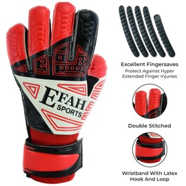 EFAH SPORTS Football Goalkeeper Gloves For Kids Boys Children Youth Soccer Goaile Glove With Fingersave and Double Wrist Protection Strong Grip Palms (Size 7 suitable for size S-M adult, Red)