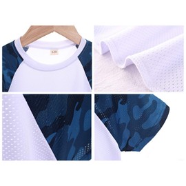 Boys Summer Clothing Sets Short Sleeve 2 Piece Sports Clothes Outfit Camouflage Tops+Shorts Quick-Dry Gray 9-10 Years