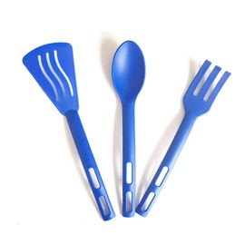 Hengkaising Kitchen Cooking Tools 3Pcs Mini Nylon Kitchen Utensils Set Slotted Turner Solid Spoon Fork Children Dinner Tools (blue)