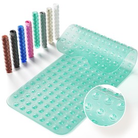 Krussier Non-Slip Bath Tub Mat, 39x16 Inch Extra Large Shower Mat with Drain Holes & Suction Cups, Machine Washable, Clear Green