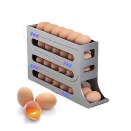 30 Eggs Egg Holder for Fridge,4 Tiers Egg Container,Auto Rolling Fridge Egg Organizer for Refrigerator,Space-Saving Egg Dispenser Holder,Fridge Egg Rack (Gray, 1pack)