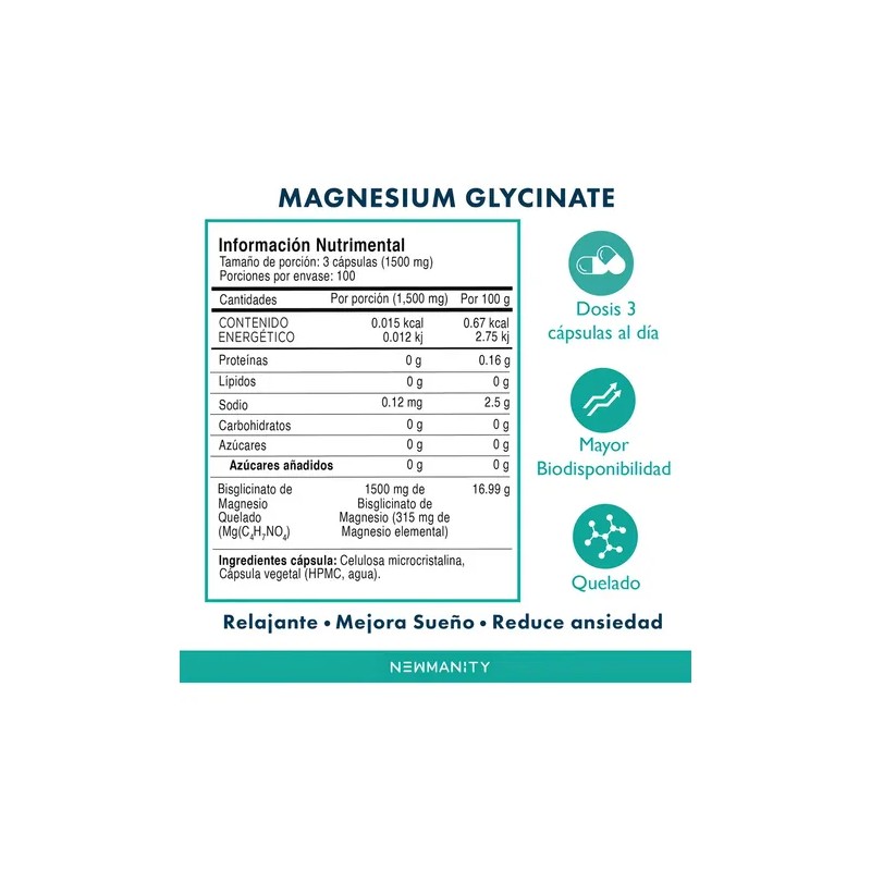Suplemento Cápsula Newmanity Magnesio Magnesium Glycinate 150g