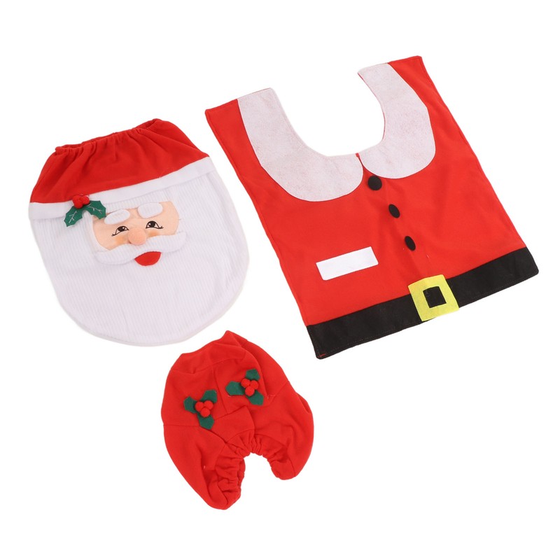 3Pcs Santa Toilet Seat Cover Rug Water And Tank Cover