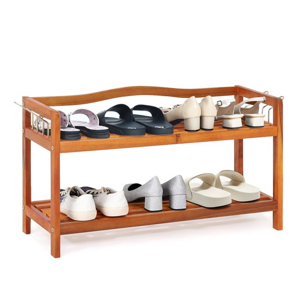 2-Tier Wood Shoe Rack Freestanding Shoe Storage Organizer Heavy-duty