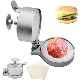 HTT Global Burger Press with 100 Wax Discs, Aluminium Hamburger Smasher, Manual Burger Maker with Handle, Adjustable Spring Smash Burger Press for Hamburgers, Beef, Chicken