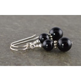 Black Onyx Gemstone & Sterling Silver Drop Earrings with Gift Box