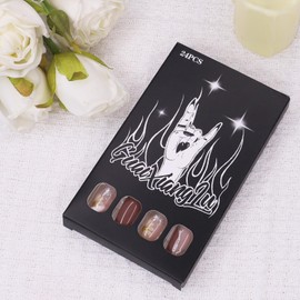 24Pcs Fall Press on Nails, Short Square Fake Nails, Daisy Designs False Nails | Glitter Full Cover Acrylic Nail for Women Girls