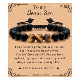 MOOGEEN Bonus Son Gifts from Stepmom Stepdad Bonus Son Bracelet for Birthday Graduation Confirmation Communion Wedding Christmas Gifts Ideas for Adult Teenage Tiger Eye Adjustable Mens Bracelets