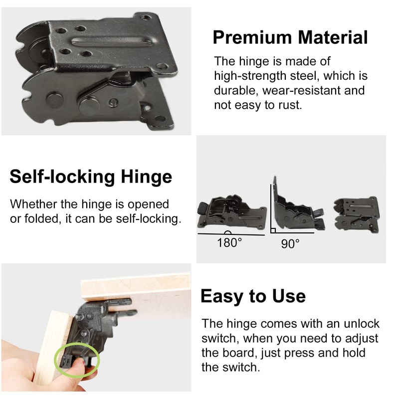 UFURMATE Folding Brackets, 2Pcs Black Steel Foldable Support Bracket Heavy