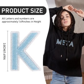 GYGYL 72 Pieces Iron on Letters and Numbers Patches, Embroidered Sew on/Iron on Patches Alphabet A-Z, Numbers 0-9 Applique for Clothes, Dress, Hat, Socks, Jeans, DIY Accessories (Light Blue)