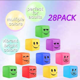 28 Pack Slow Rising Stress Cube Fidget Toys Bulk- Square Squishy Stress Balls,Stretch Squishy Toy,Stress Relief Ball for Adults