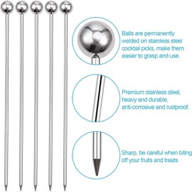 OFKP 12Pcs Cocktail Picks, Cocktail Picks for Appetizers, Multifunctional Stainless Steel Cocktail Fruit Stick for Beverage, Stirrers, Appetizers