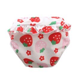 Adorable Reusable Baby Swimming Trunks, Girls' Swimming Nappy with Ruffles for Toddlers, 0-4 Years (Sweet Strawberry, S - 15-22 lb/0-1 Years)