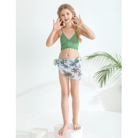 URMAGIC Girl's Swim Separates Three Piece Swimsuits Printed Bathing Suit Bikini Set Swimwear with Cover Up for Girls 8-12 Years