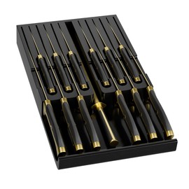 Domax Bamboo In-drawer Knife Block - Knife Drawer Organizer Insert Large Handle Steak Knife Holder, Kitchen Drawer Knife Organizer Fits for 12 knives and 1 Sharpening Steel (Not Included), Black