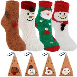 GEKMOR Christmas Socks, 4 Pairs Cuddly Socks, Women's Fluffy Winter Socks, Women's House Socks, Christmas Socks, Soft Warm Fleece Christmas Slippers, Fluffy Socks for Women, multicoloured