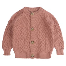Peecabe Toddler Girl Sweaters Cable Knit Long Sleeve Crewneck Chunky Crochet Cardigans 1-6T (Brick Red, XS)