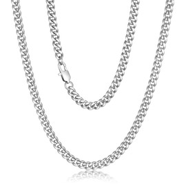 HEXALOVA 6mm Chain for Men Stainless Steel Cuban Link Chain Necklace Silver Toned Mens Necklaces 20 Inch