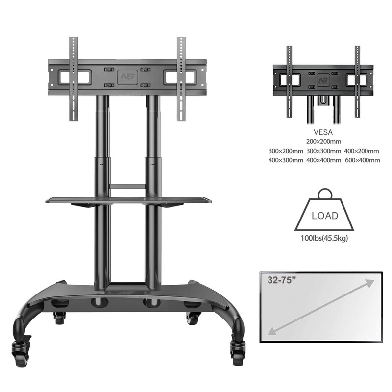 NB Mobile TV Cart, UL Listed, Rolling TV Stand with