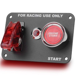 Jtron Racing Car Ignition Switch Panel, 12V Switch Panel 2 in 1 with Car Engine Start Push Button & LED Toggle for Racing Car (red)
