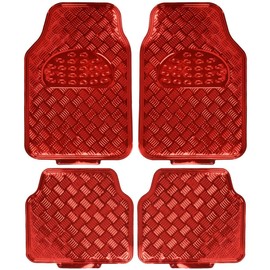 BDK Metallic Chrome Car Floor Mats All-Weather Universal Fit Automotive Floor Mats for Cars SUVs, Floor Mats for Trucks, Car Mats Full Set Front & Rear, Non-Slip Backing - Red