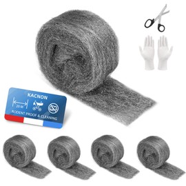 KACNON 3# Steel Wool - 5 Pack of 3.1" x13 Ft Steel Wool Mice Control, with Gloves & Scissors, Stainless Steel Wool, Fine Against Rodents for Holes and Wall Cracks, Home, Garage and Garden