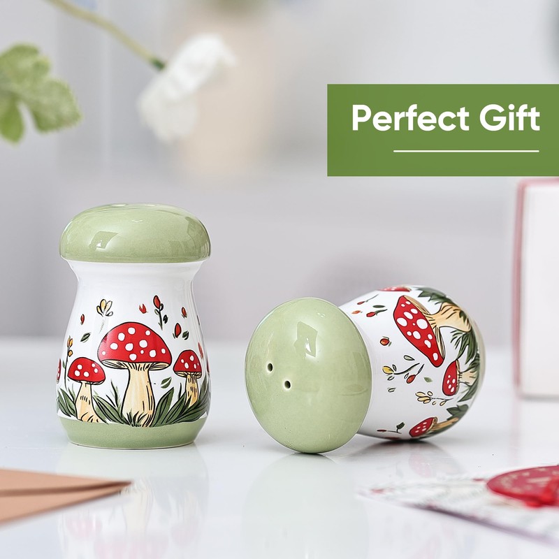 Fungi Fun Ceramic Mushroom Salt and Pepper Shakers Set, Cute