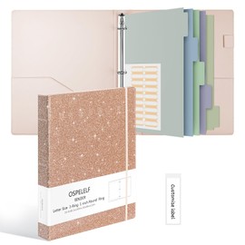 Ospelelf Vintage Hardcover 3 Ring 1 inch Leather Binder, Professional Binder Organizer Suitable for Letter Size, Binder Dividers with Tabs, Faux Glitter Rose Gold Leather