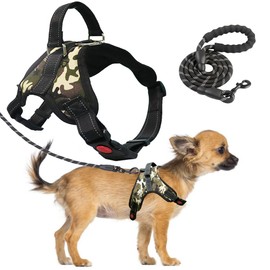ATOOZOO Arnes para Perro Grande Mediana y Pequeño Pechera para Perro con 1.5m Correa y Arneses Pechera Ajustable Reflectante Transpirable para Caminar Viajar Entrenar Perros Accesorios (Camo, S)