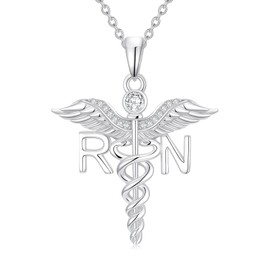 ZBA Diamond Nursing Graduation Gifts 925 Sterling Silver RN Angle Wings Caduceus Pendant Necklace Practitioner Nursing Jewelry for Nurse Doctor Medical Student RN Gifts Ideas